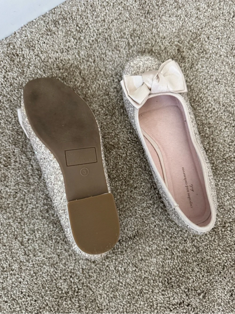 cupcakes & cashmere Glitter Bow Ballet Flats - Light Gold